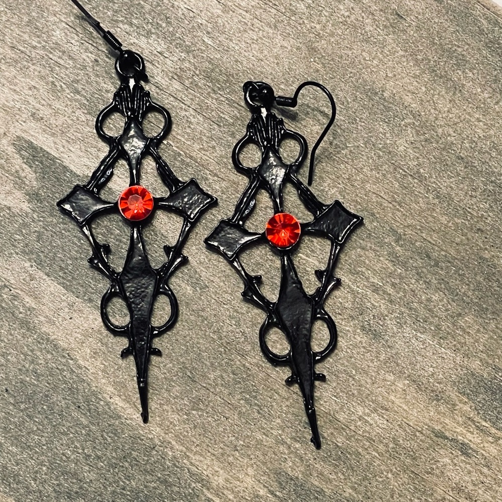 Gothic Black and Red Dangle Earrings